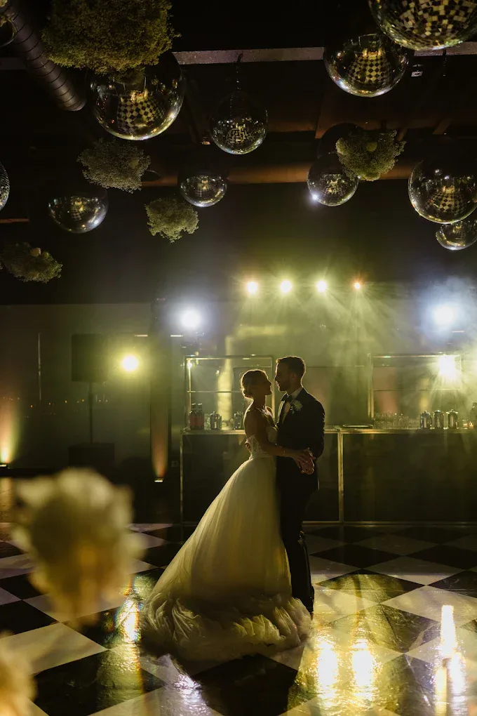 First dance on a dry ice cloud under the chandelier